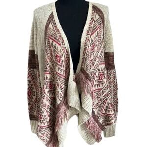Lucky Brand Cardigan Sweater Women’s Size M Neutral Aztec Pattern Open Front